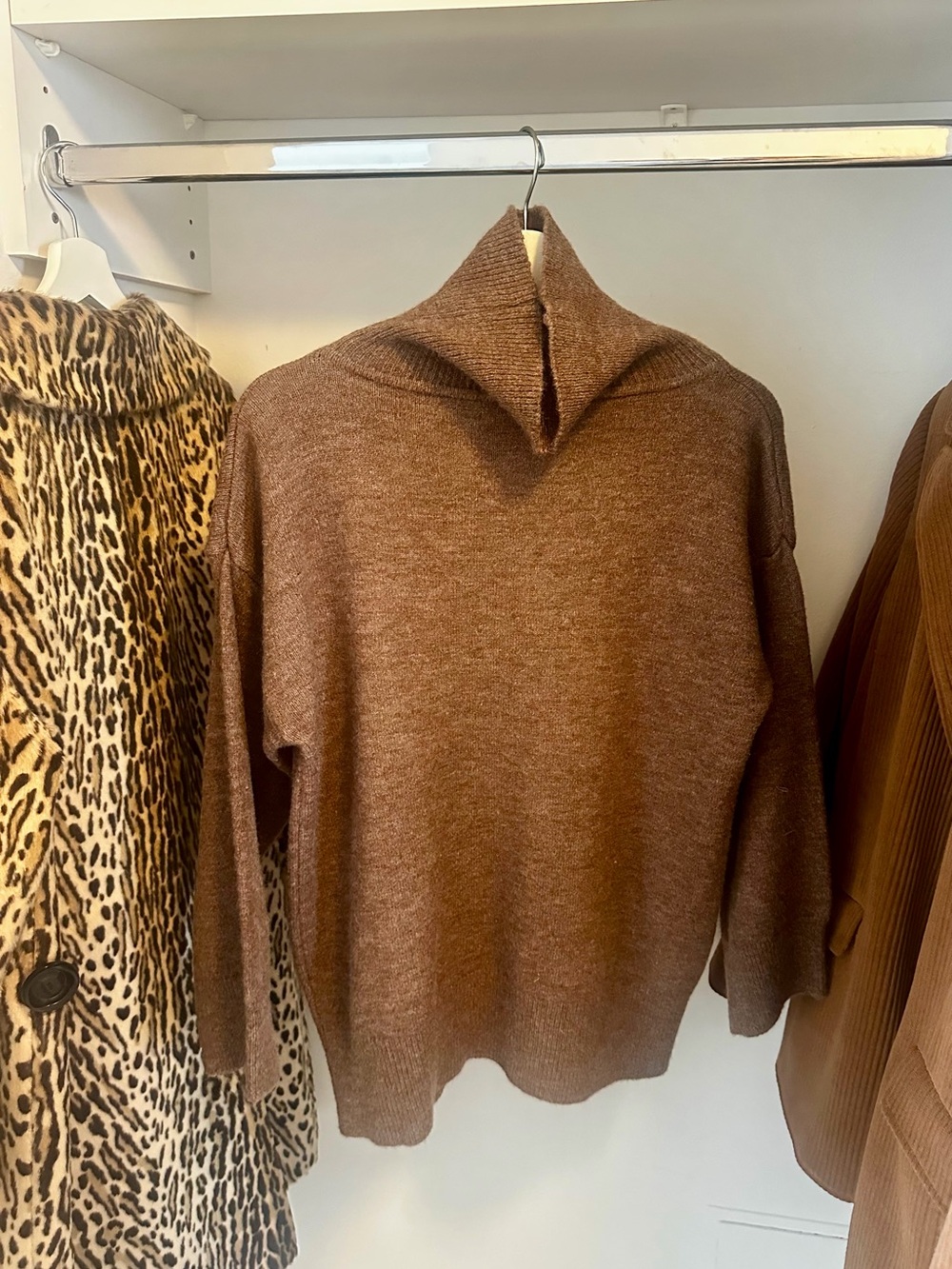Cozy Brown Funnel Neck Sweater